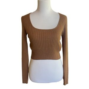 NWT Petal + Pup Balamor Top Ribbed Long Sleeve Scoop Neck Brown Camel Size 6